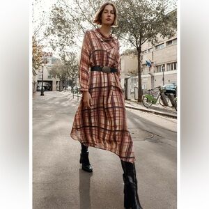 ZARA PLAID MIDI DRESS
